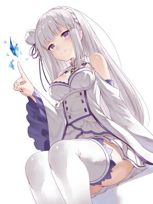 Emilia from Re:Zero with a blue crystal