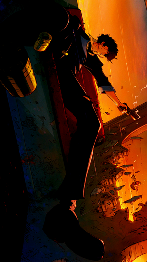 Spike Spiegel from Cowboy Bebop holding a gun