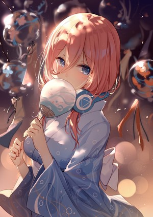 Miku Nakano from The Quintessential Quintuplets holding a fan