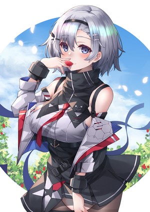 Reno from Azur Lane eating a strawberry