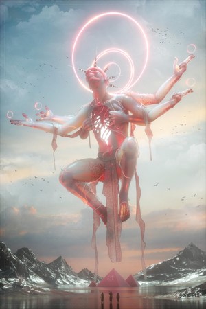 Creature with multiple arms and glowing chest