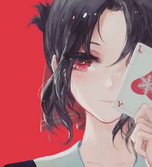 Kaguya Shinomiya from Kaguya-Sama: Love is War holding a card
