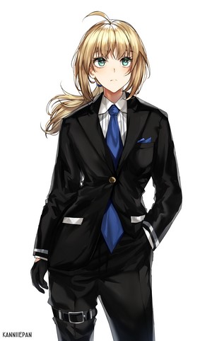 Arturia Pendragon from Fate Series in a black suit