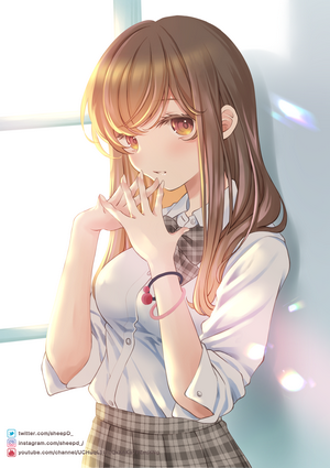 Anime girl with brown hair and eyes in school uniform