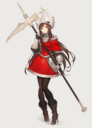 Anime girl in knight armor holding a halberd