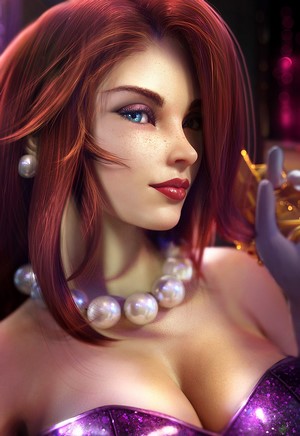 Miss Fortune with Red Hair and Pearl Necklace