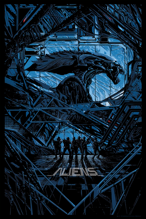 Aliens movie poster with Alien Queen and soldiers