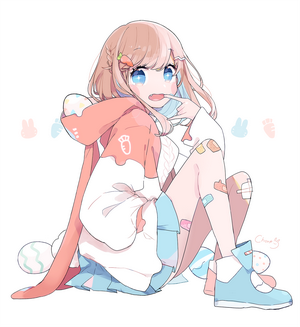 Anime girl with bunny-themed hoodie and accessories