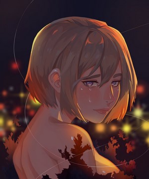 Woman crying with bokeh lights background