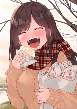 Keru Digital Art of Happy Anime Girl Eating