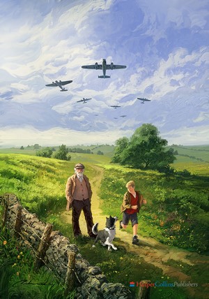 Boy and Man with Dog and Airplanes