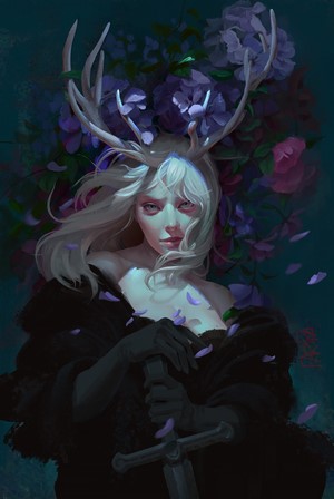 Woman with Antlers and Sword