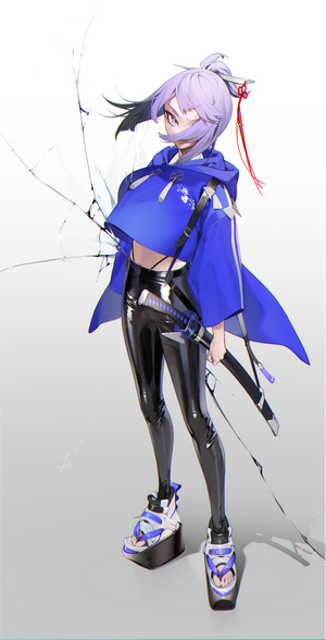 Anime girl with purple hair and sword