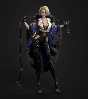 Woman with blonde hair holding a whip weapon