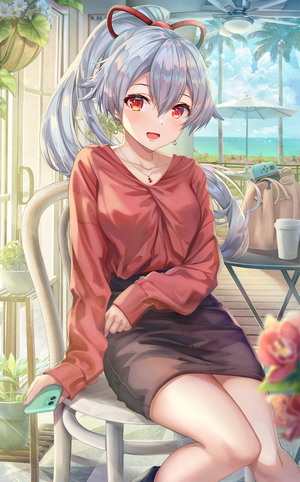 Tomoe Gozen from Fate/Grand Order at a cafe