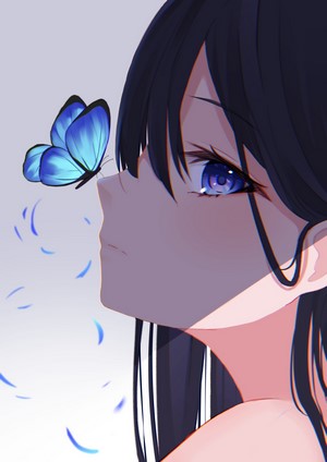 Anime girl with blue eyes and butterfly