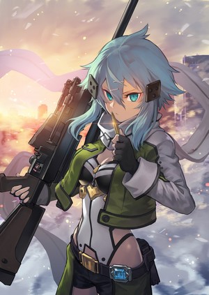 Sinon from Sword Art Online with a sniper rifle