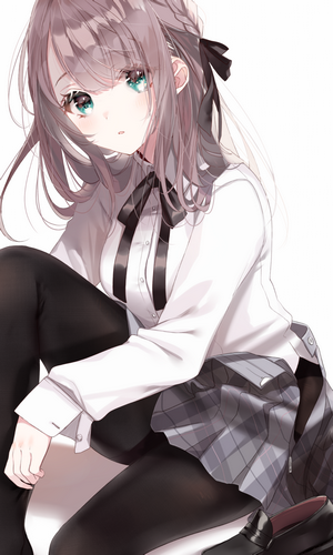 Anime girl with green eyes and black ribbon