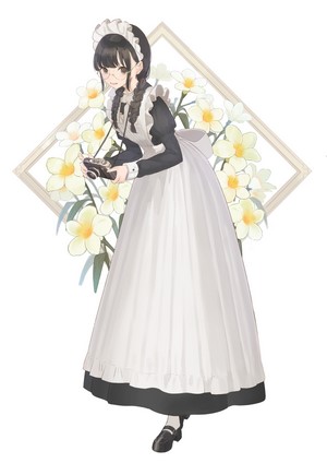 Anime girl in maid outfit holding a camera