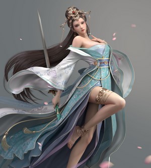 Woman in Chinese Dress with Sword