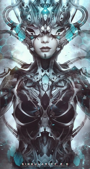 Cyberpunk cyborg woman with glowing circuits
