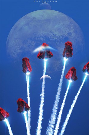 Spaceships launching from a planet