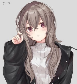 Anime girl with grey hair and purple eyes