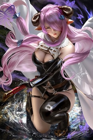 Narmaya from Granblue Fantasy with pink hair and horns