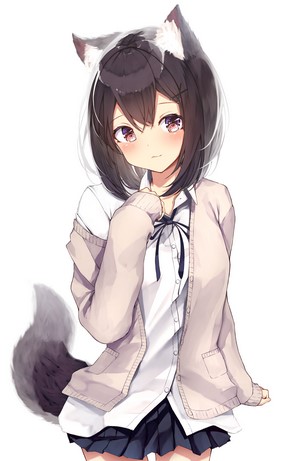 Anime girl with wolf ears and tail