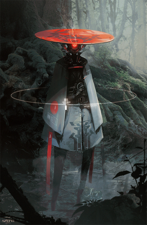 Samurai Robot in Mystical Forest