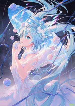 Hatsune Miku from Vocaloid with celestial elements