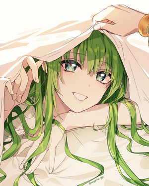Enkidu from Fate/Grand Order peeking from sheets