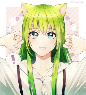 Enkidu from Fate/Grand Order with Green Hair and Nekomimi