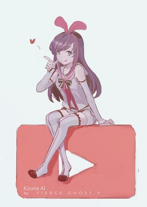 Kizuna Ai sitting on YouTube logo