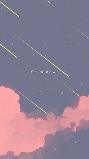 Calm down text with shooting stars and clouds