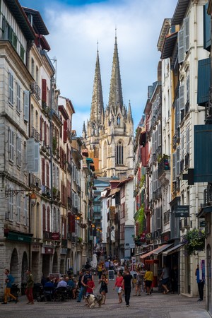 Street view of Bayonne Cathedral, France