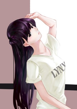 Komi Shouko from Komi Can't Communicate wearing a white t-shirt