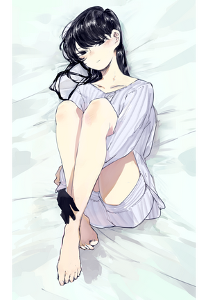 Komi Shouko Relaxing on White Bed Sheets