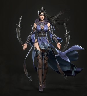 Warrior woman with swords and blue dress