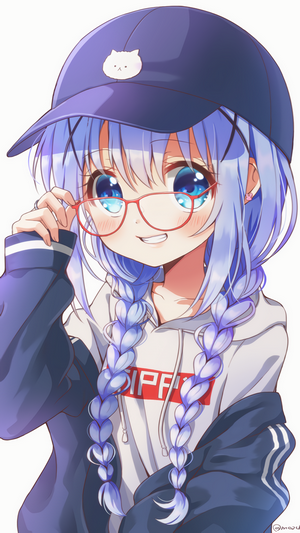 Kafuu Chino with Blue Hair and Glasses