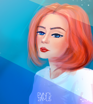 Digital portrait of a redhead woman with blue eyes