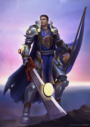 Paladin with Ashbringer sword and Alliance flag from Warcraft