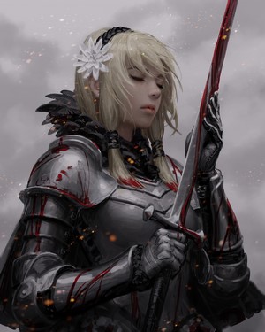 feathers, sword, vertical, knight, GUWEIZ, original characters, blonde ...