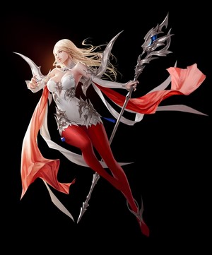 Woman with blonde hair holding a staff