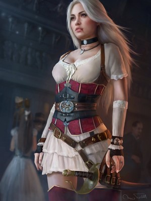 Fantasy woman with sword and corset