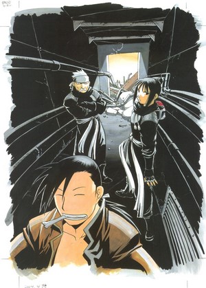 Fullmetal Alchemist characters in a dark corridor