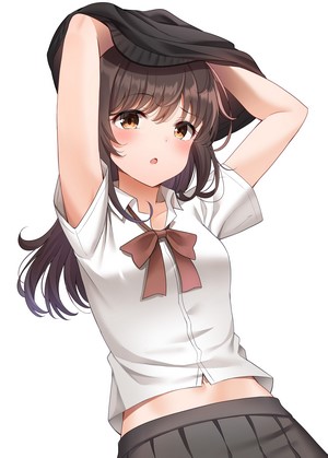 Anime girl in school uniform with arms up