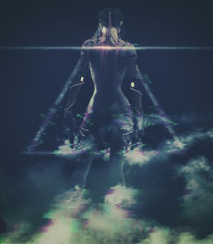 Cyborg with Glitch Effect and Smoke