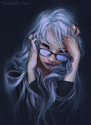 Anime girl with white hair and glasses
