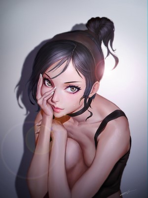 Anime girl with black hair in a bun